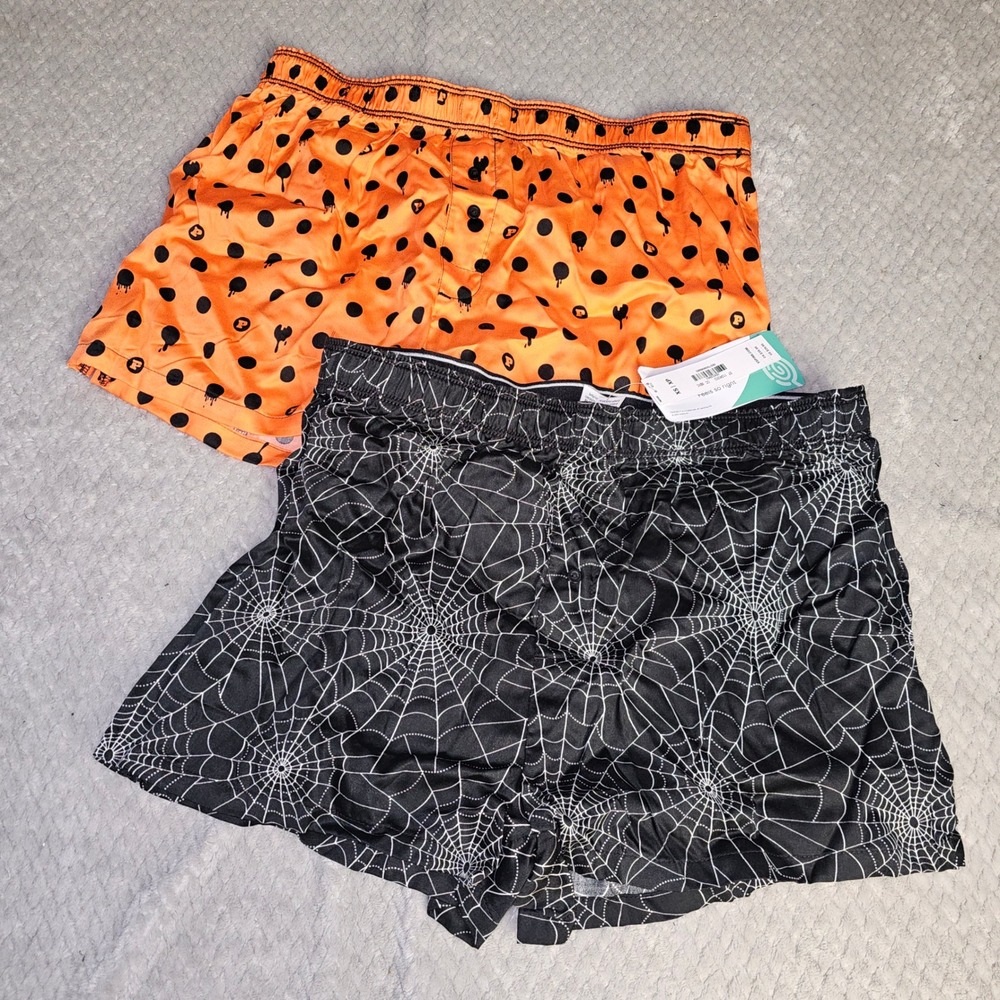 PINK Victoria's Secret Halloween Sleep Shorts 2 Pack Orange Black Spiderweb XS